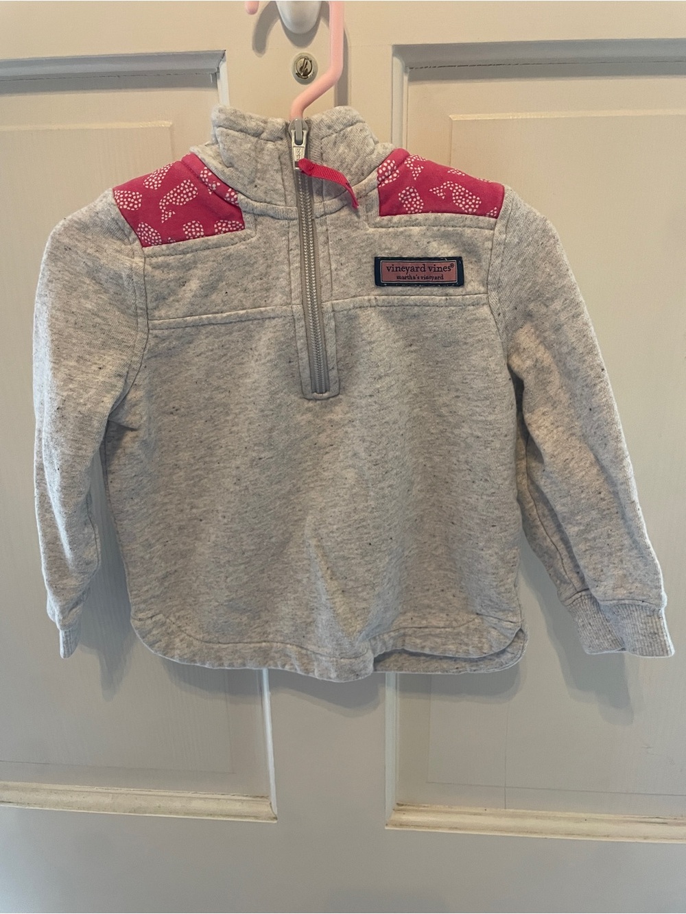 Vineyard Vines Gray Pullover Sweatshirt with Pink Shoulder Panels